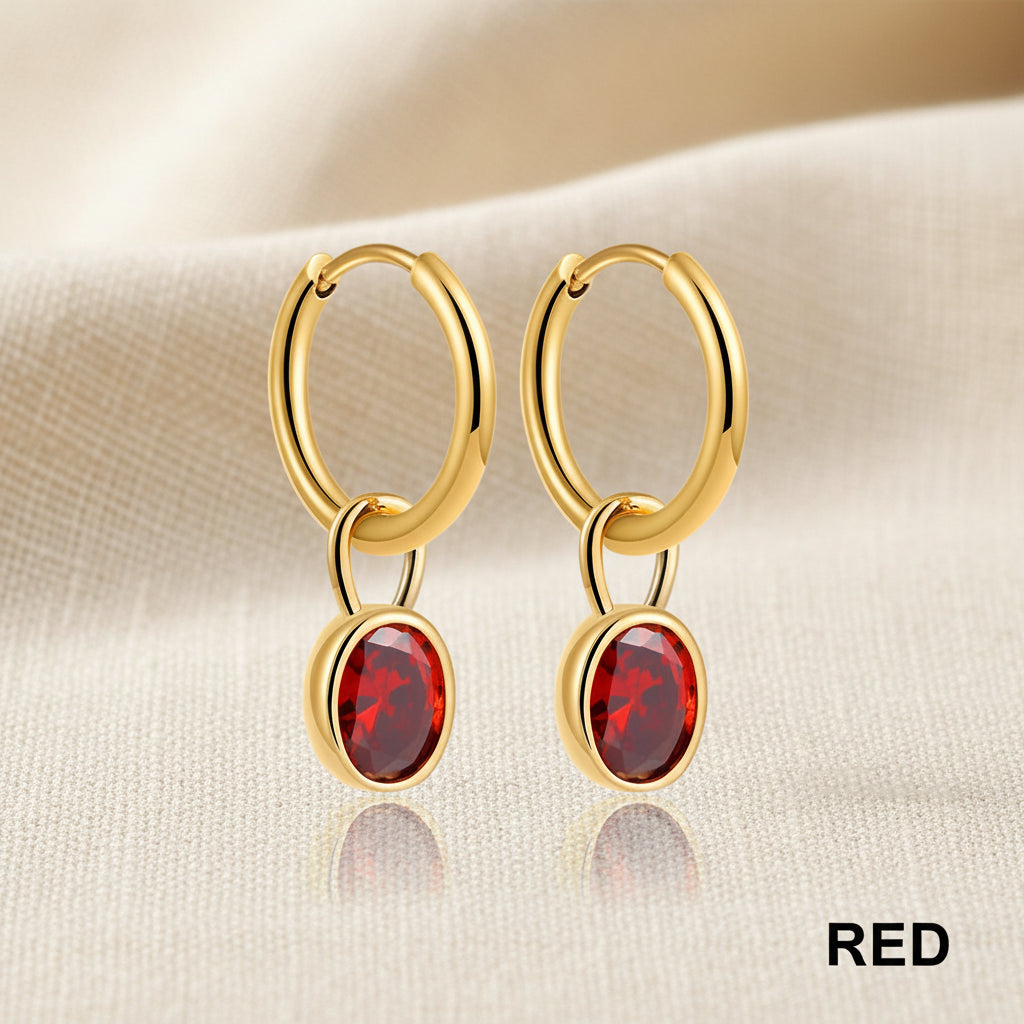 Lydia Waterproof Gold Hoops with Aqua CZ Drops