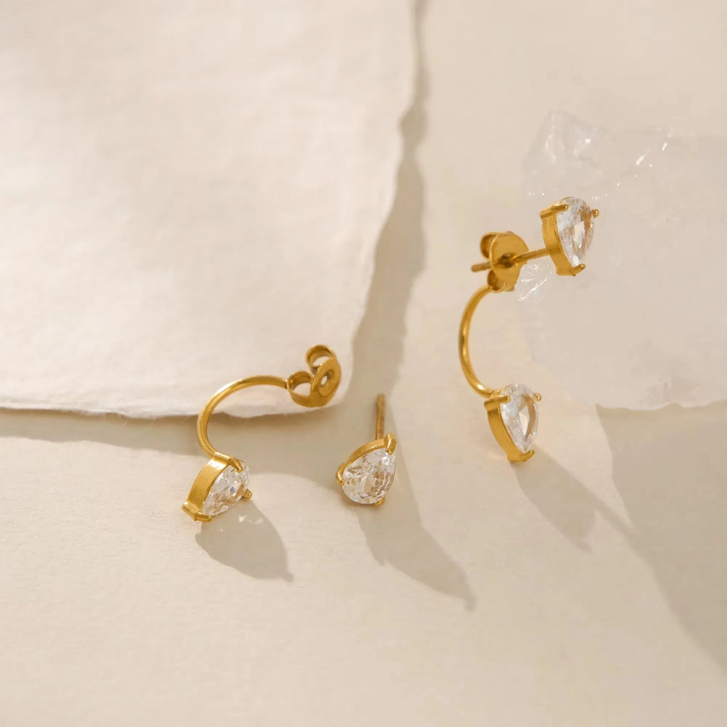 CZ Waterproof Teardrop Front Back Earring