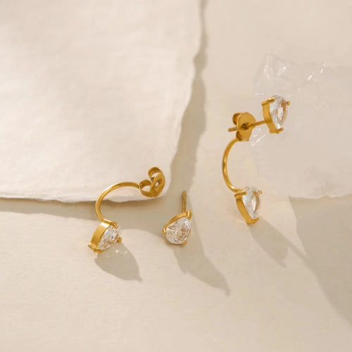 CZ Waterproof Teardrop Front Back Earring