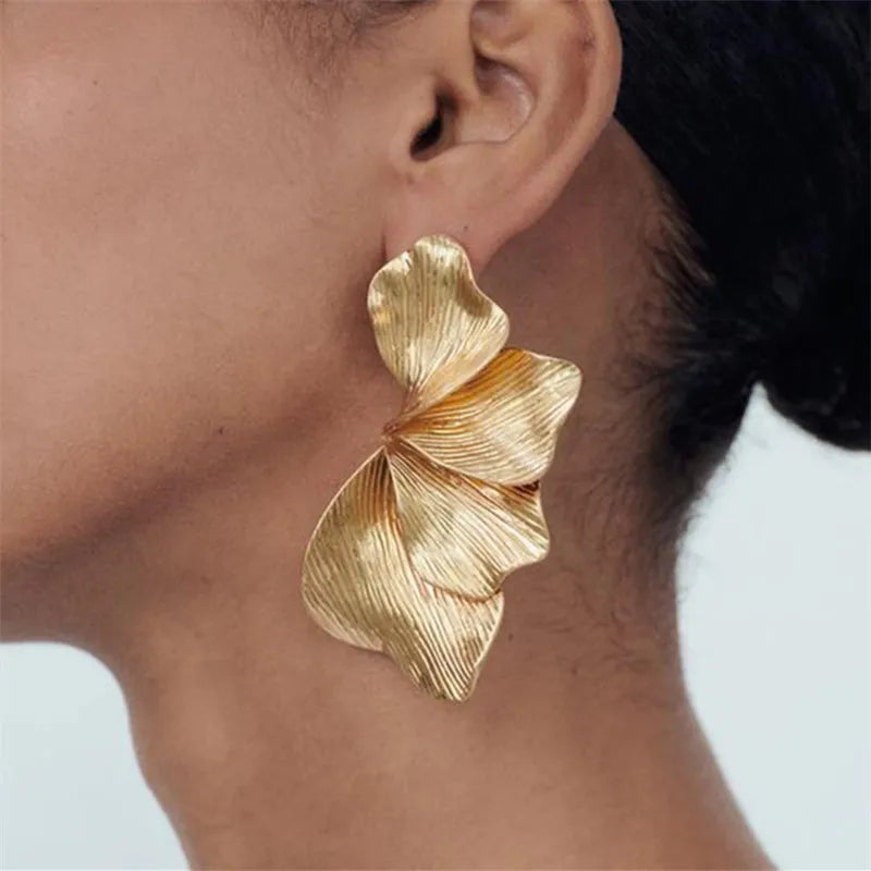 Gold Geometric Leaf Earrings