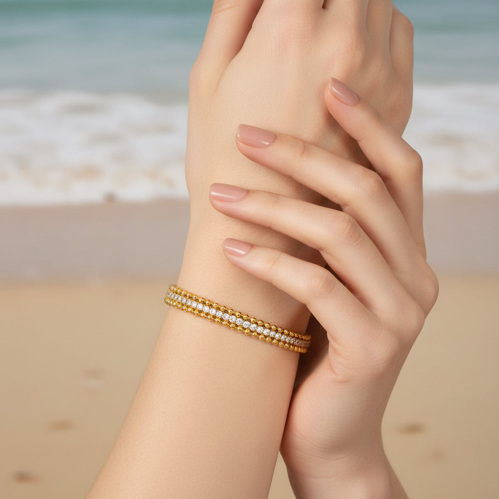 Nina Gold Beads + CZ Multi-strand Waterproof Bracelet