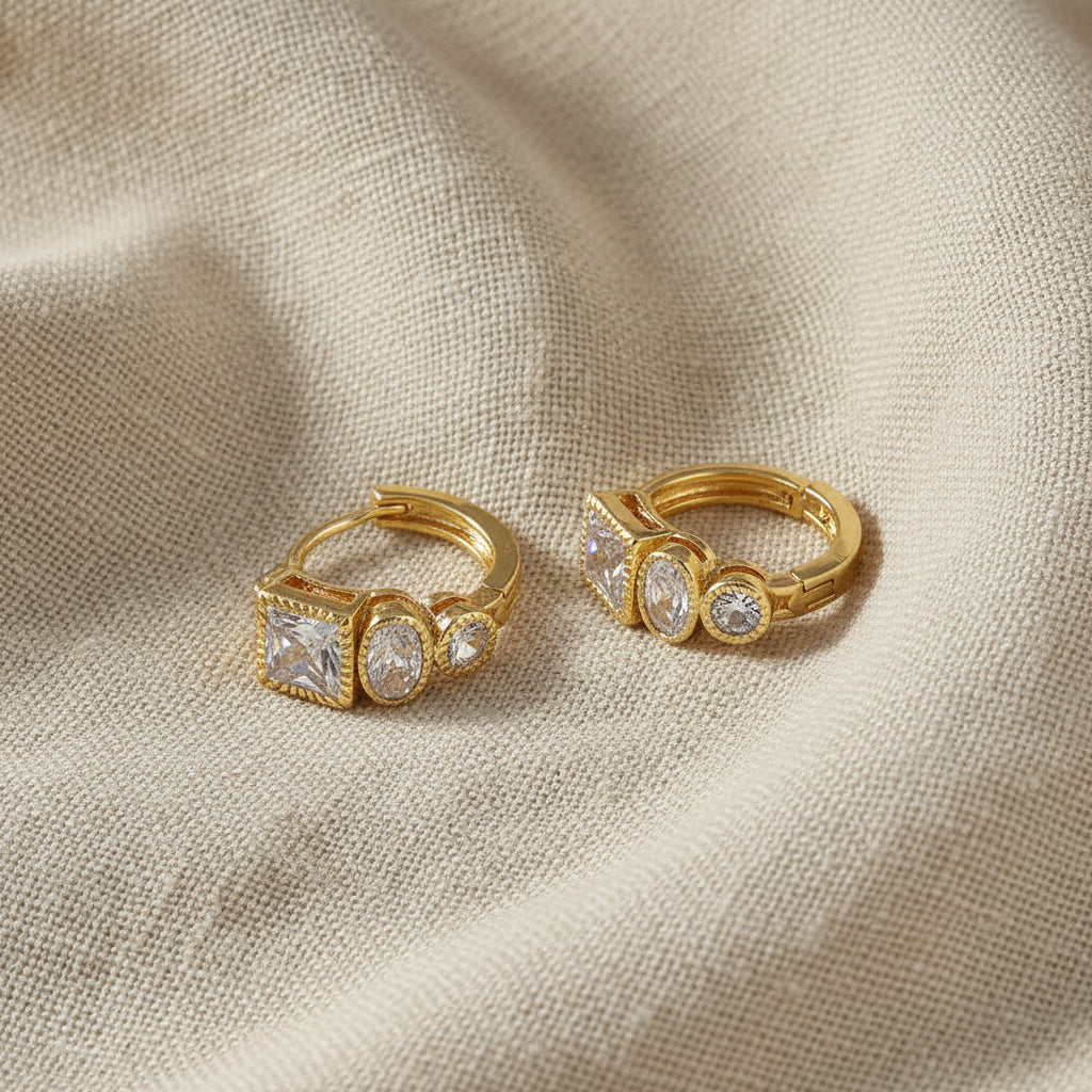 Tina Chunky Geo CZ Waterproof Hoop Earrings