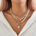 Gold and Pearl Multi Layered Necklace