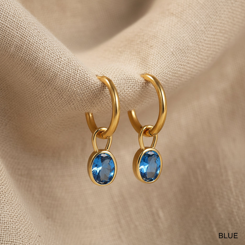 Lydia Waterproof Gold Hoops with Aqua CZ Drops