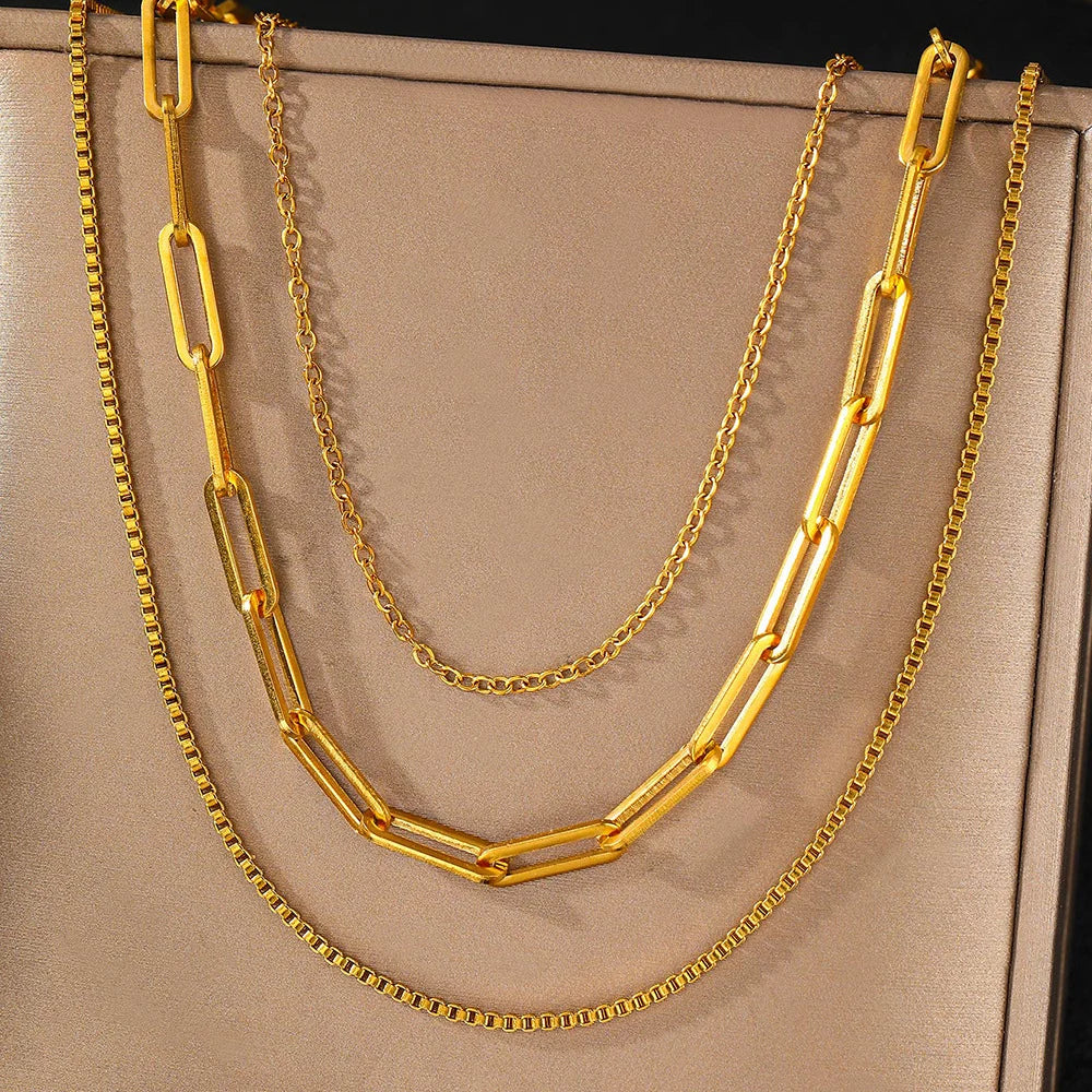 Gold Chain 3-pack Waterproof Necklace Set