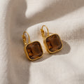 Gold Square Gemstone Waterproof Earrings