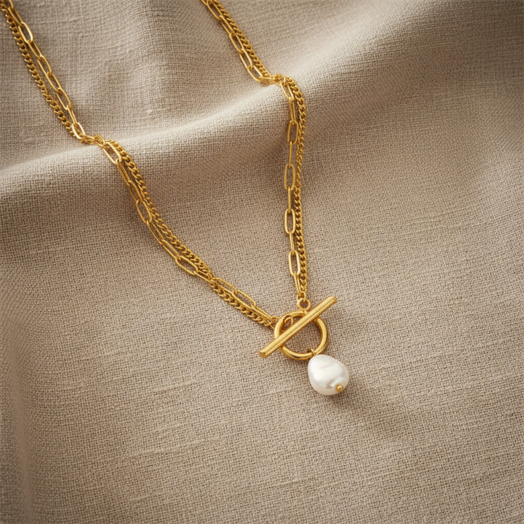 Amanda Gold Toggle Pearl Pendant Waterproof Necklace
