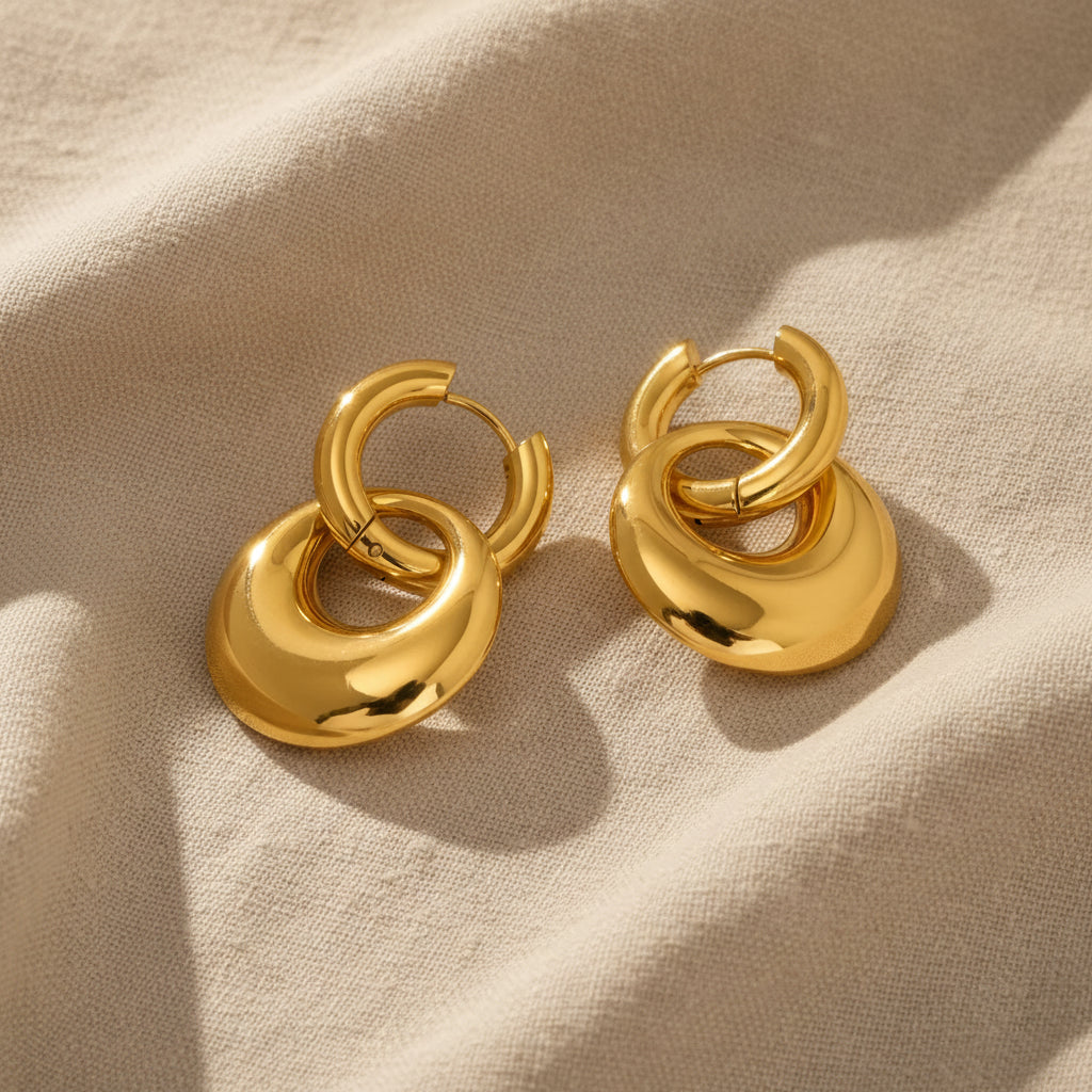 Minimalist Waterproof Double Ring Drop Earrings