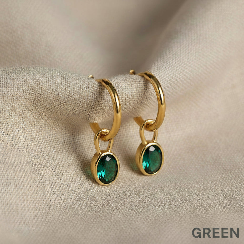 Lydia Waterproof Gold Hoops with Aqua CZ Drops
