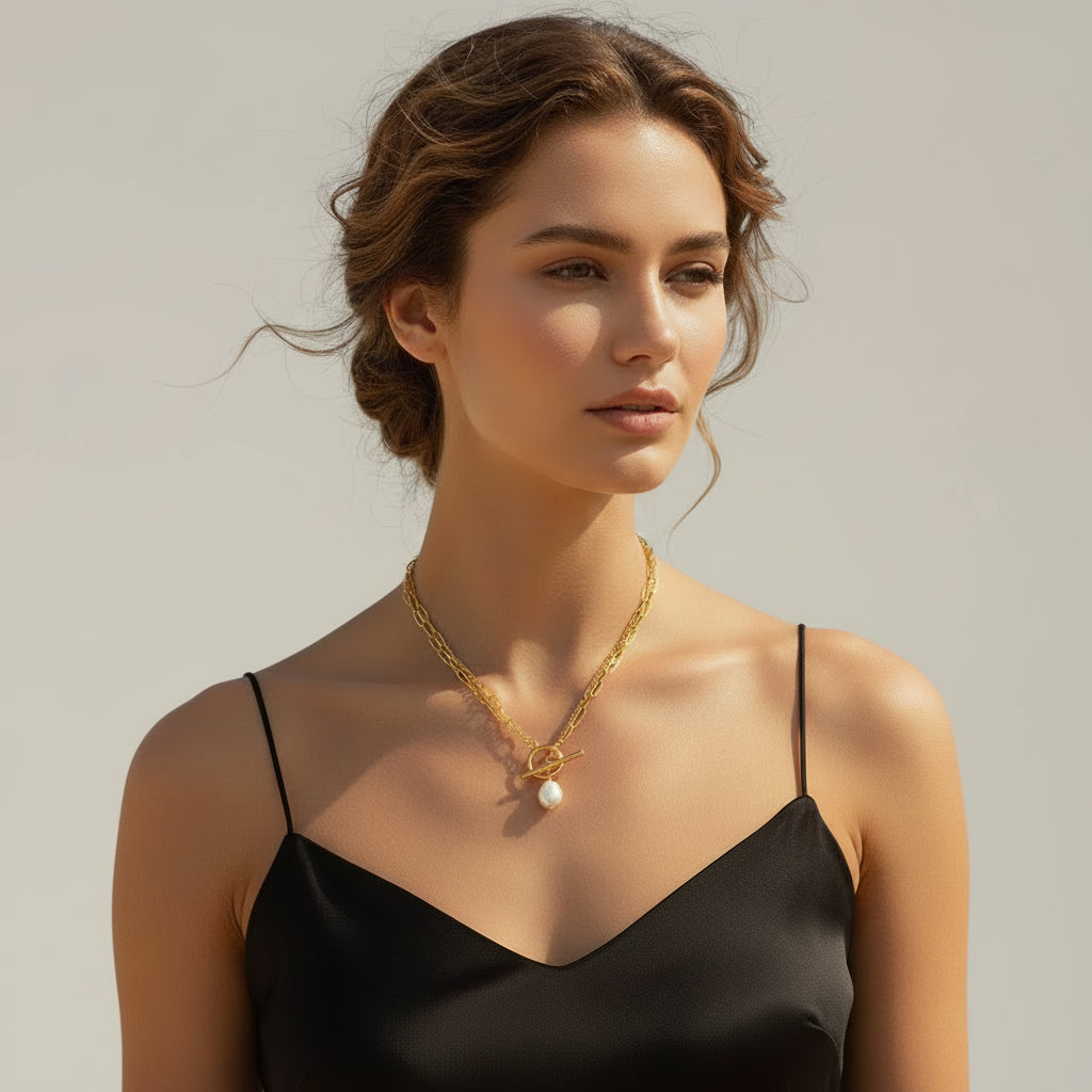 Amanda Gold Toggle Pearl Pendant Waterproof Necklace
