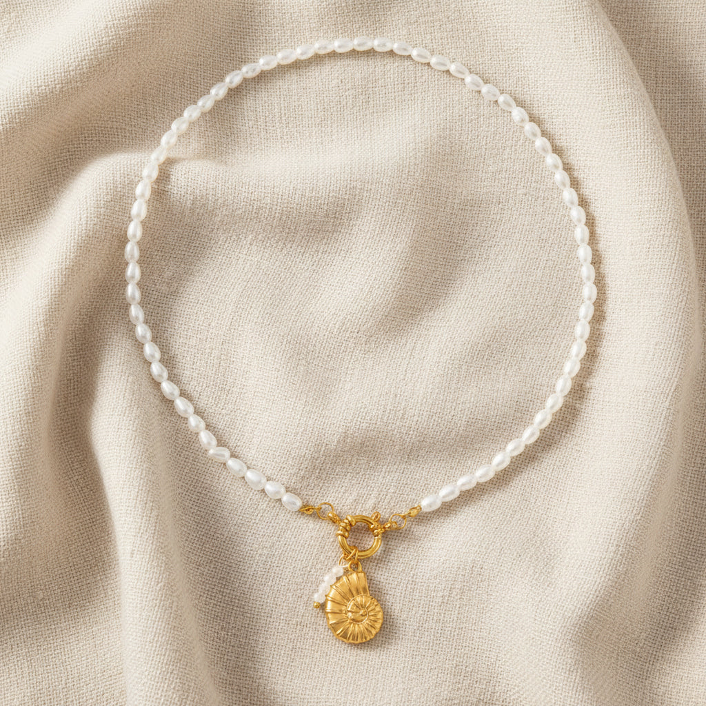 Pearl and Gold Charm Necklace