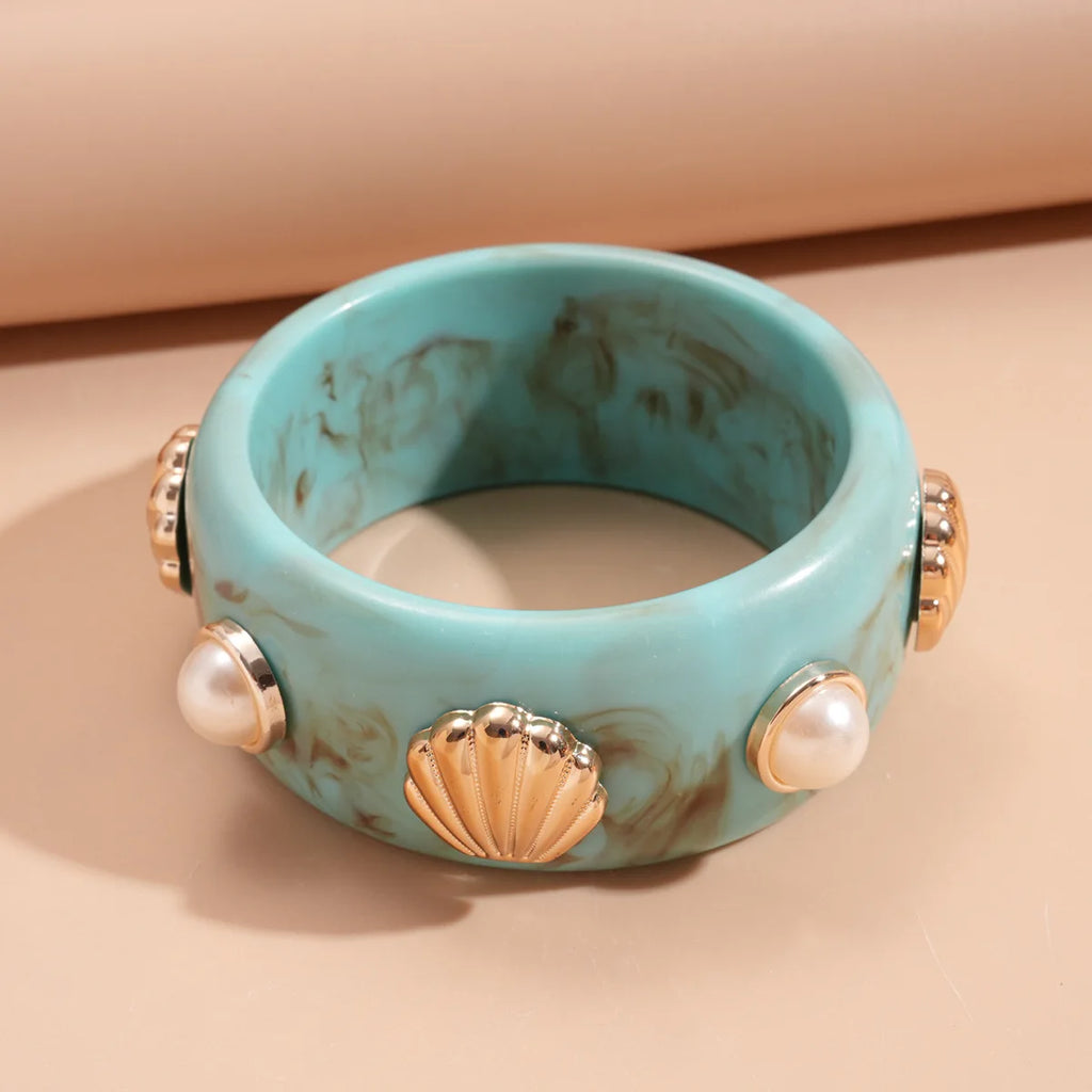 Resin Shell and Pearl Bangle Bracelets