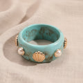 Turquoise Resin Shell and Pearl Bangle Bracelets