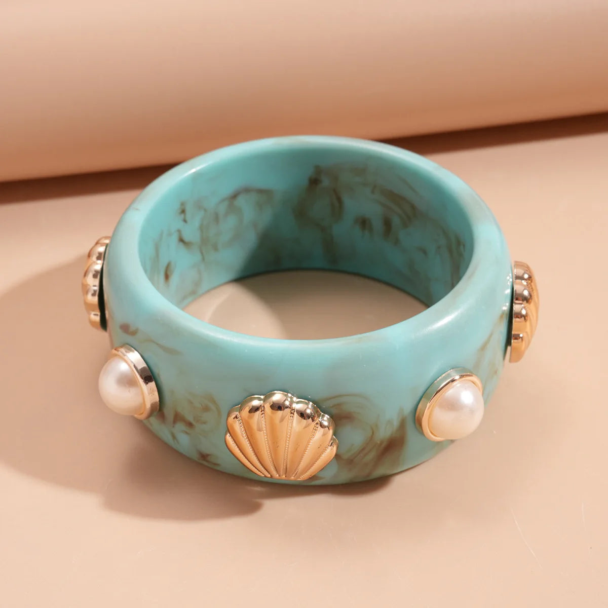 Resin Shell and Pearl Bangle Bracelets