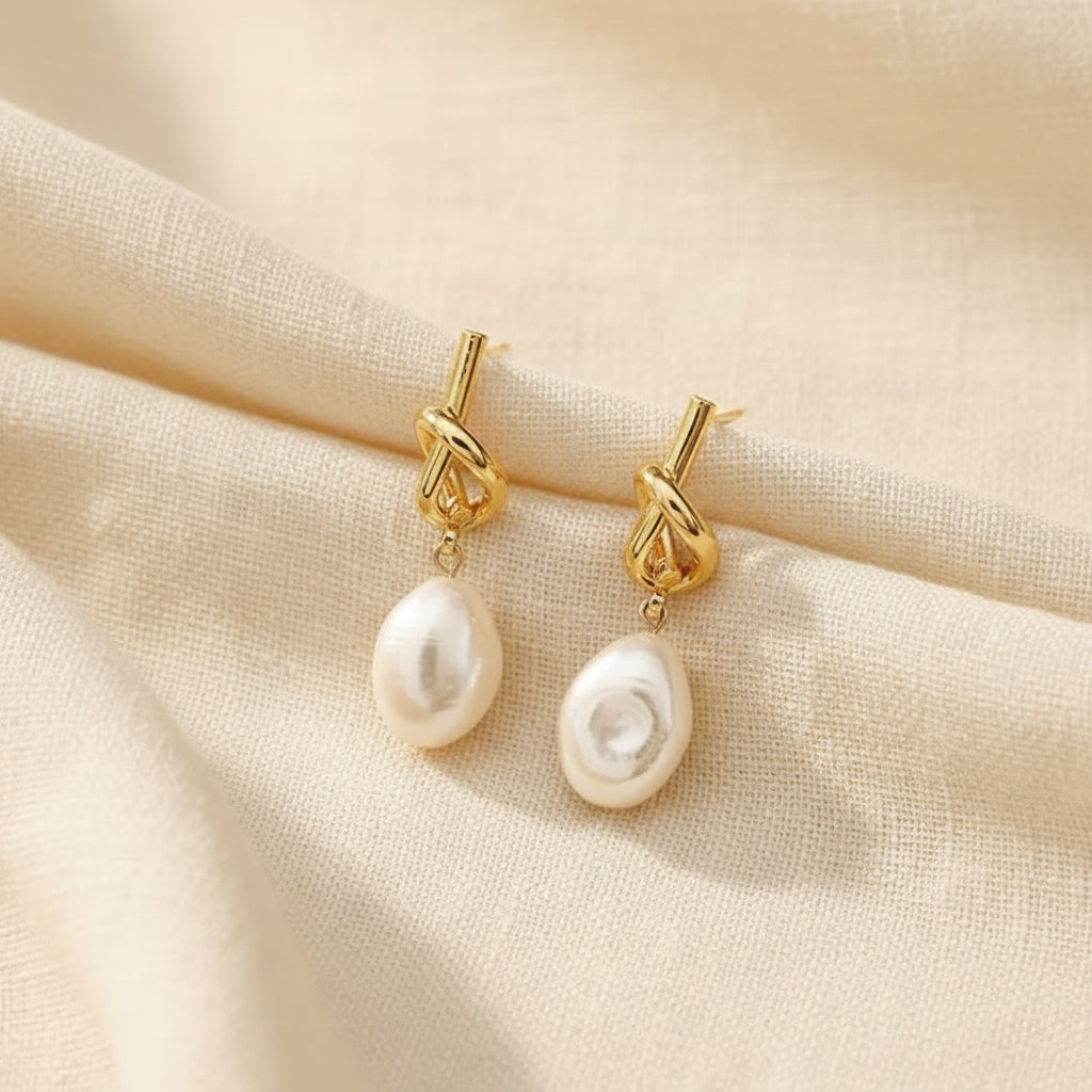 Love Knot Pearl Drop Earrings