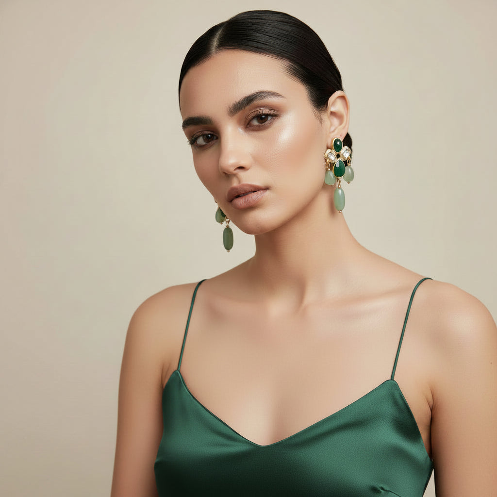 Tasha Green and Gold Dangle Earrings