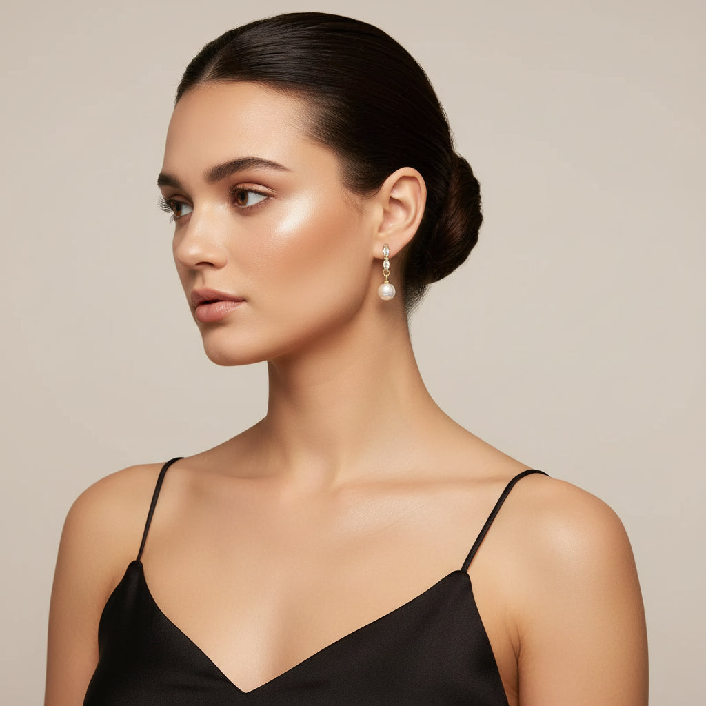 Kira Pearl and CZ Dangle Earrings