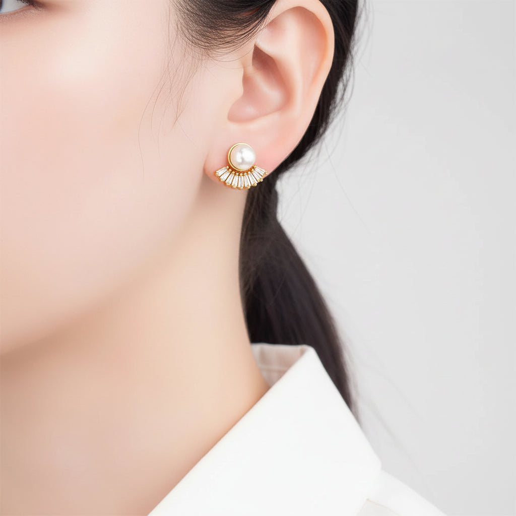 Kaitlyn Crystal and Pearl Stud Earrings