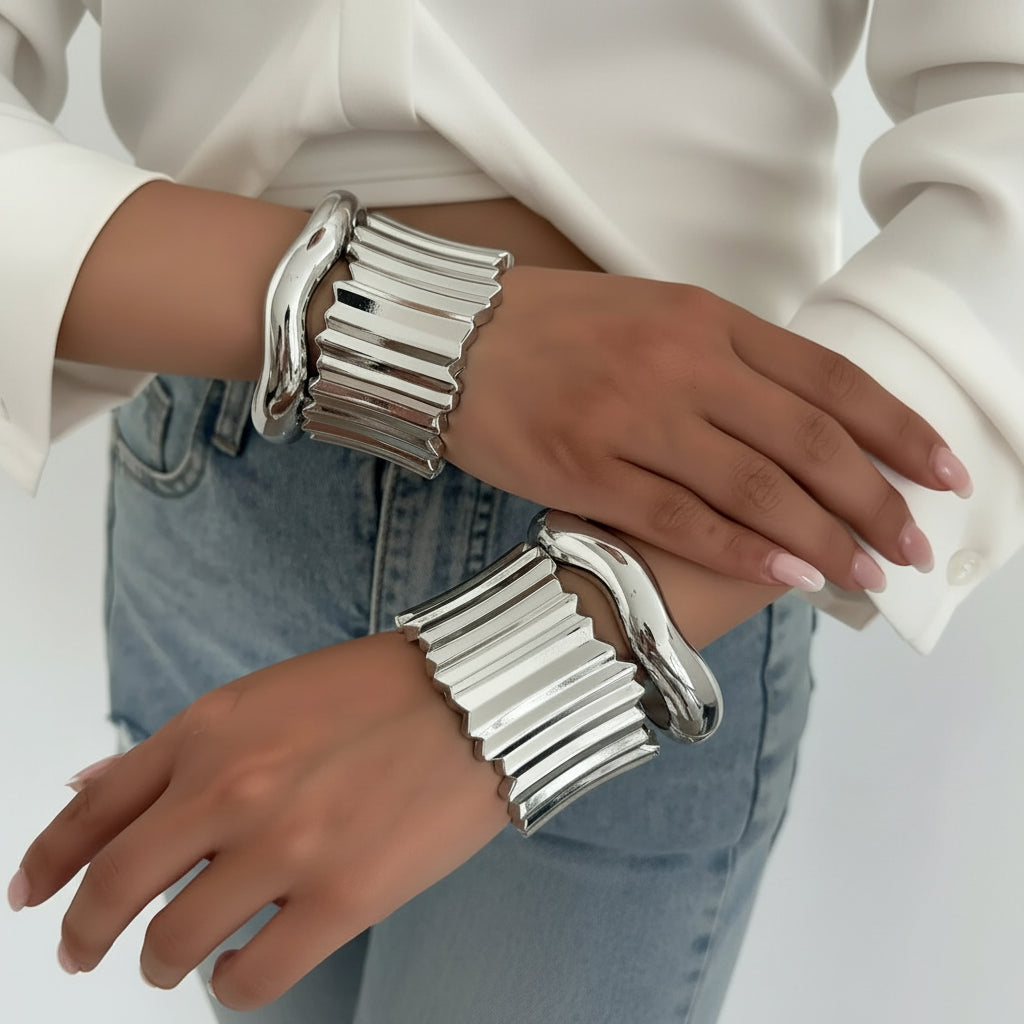 Silver Statement Stacking Bangles