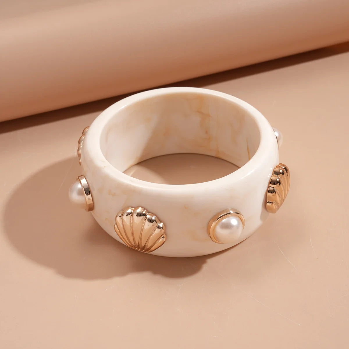 Resin Shell and Pearl Bangle Bracelets