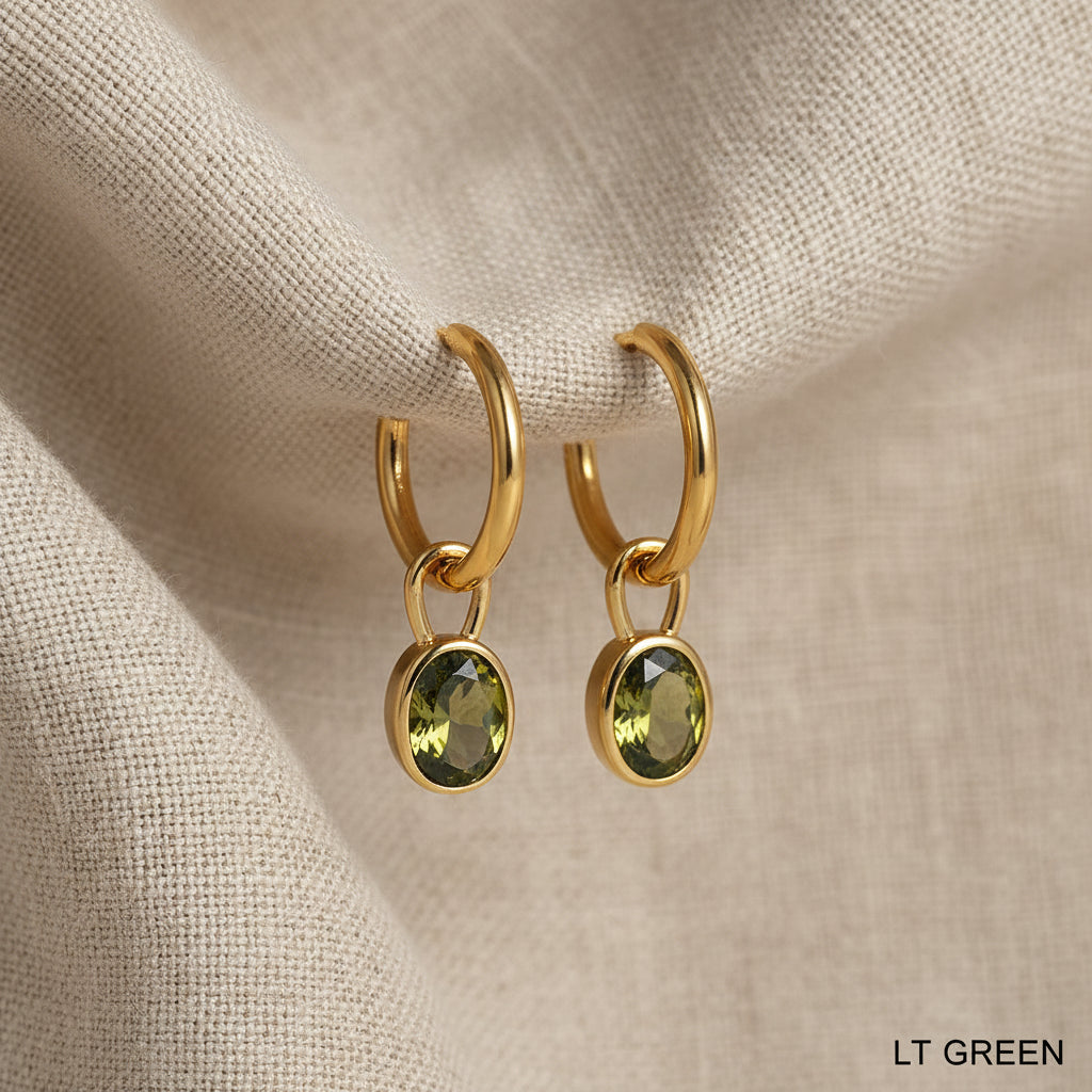 Lydia Waterproof Gold Hoops with Aqua CZ Drops