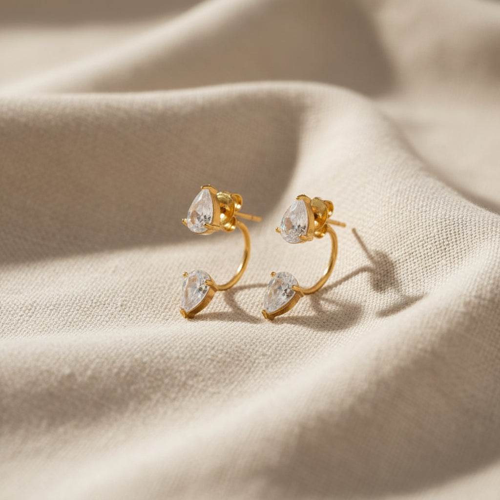 CZ Waterproof Teardrop Front Back Earring