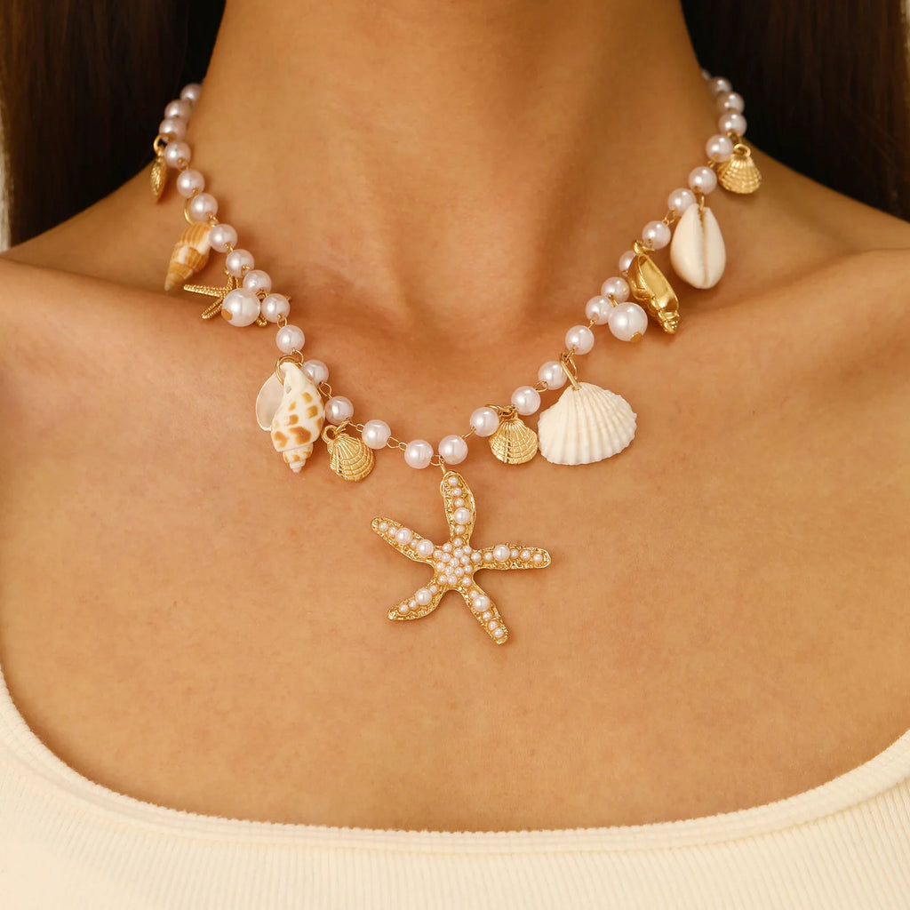 Coastal Pearl and Sealife Necklace