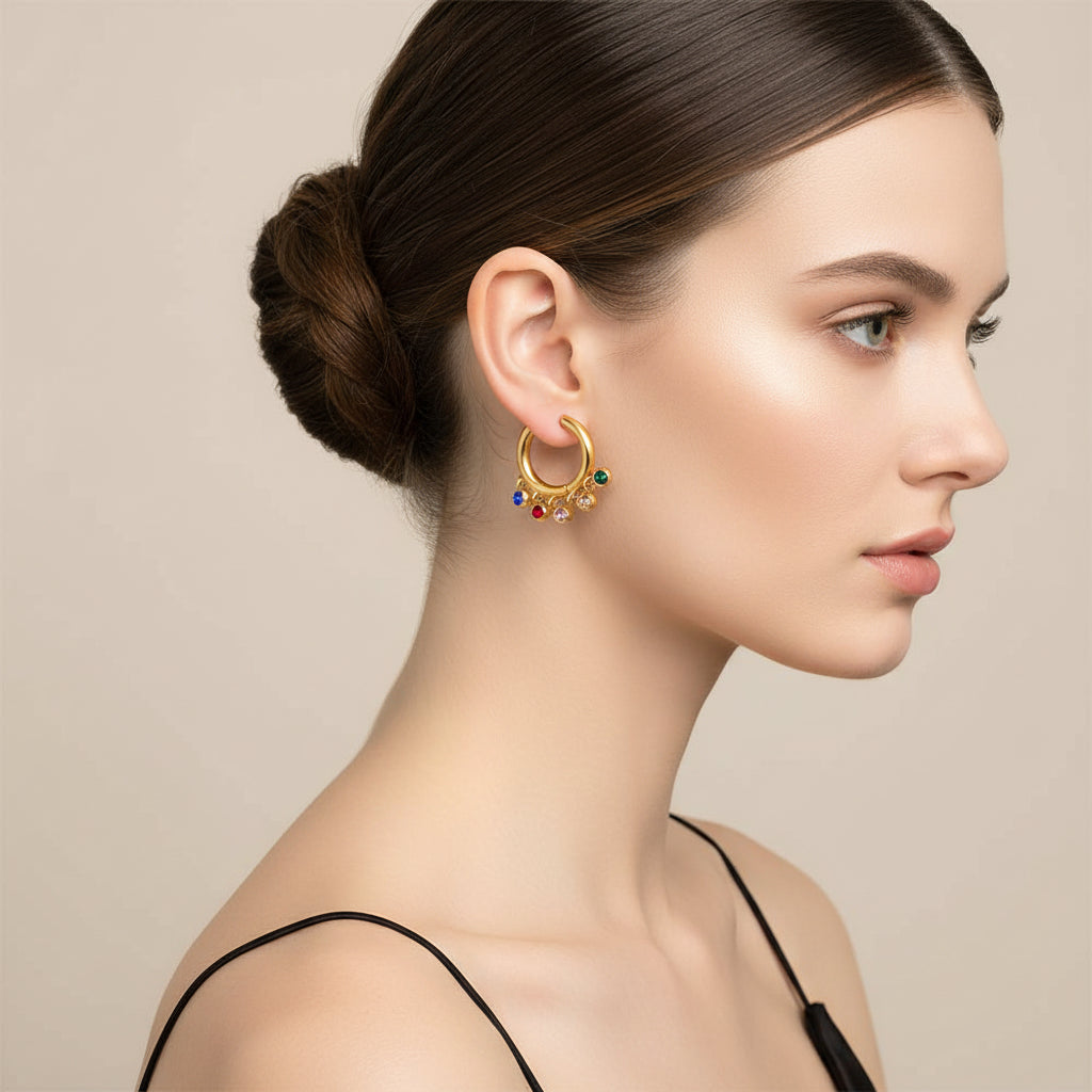 Multicolor CZ Hoop Waterproof Earrings