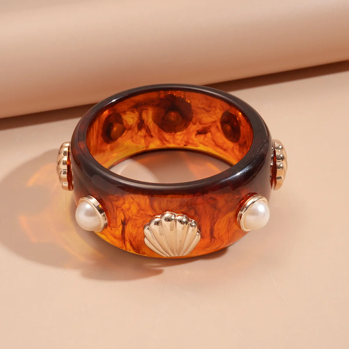 Resin Shell and Pearl Bangle Bracelets