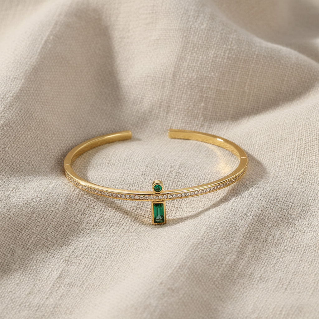 Libby 4 PC Set CZ Emerald + Diamond Look Waterproof Bangle
