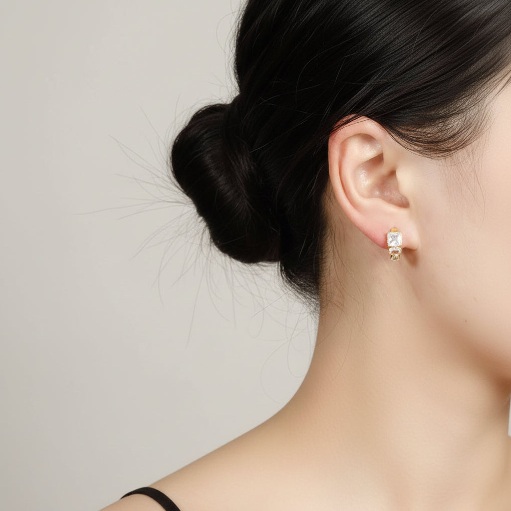 Tina Chunky Geo CZ Waterproof Hoop Earrings