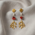 Gold and Coral Dangle Earrings