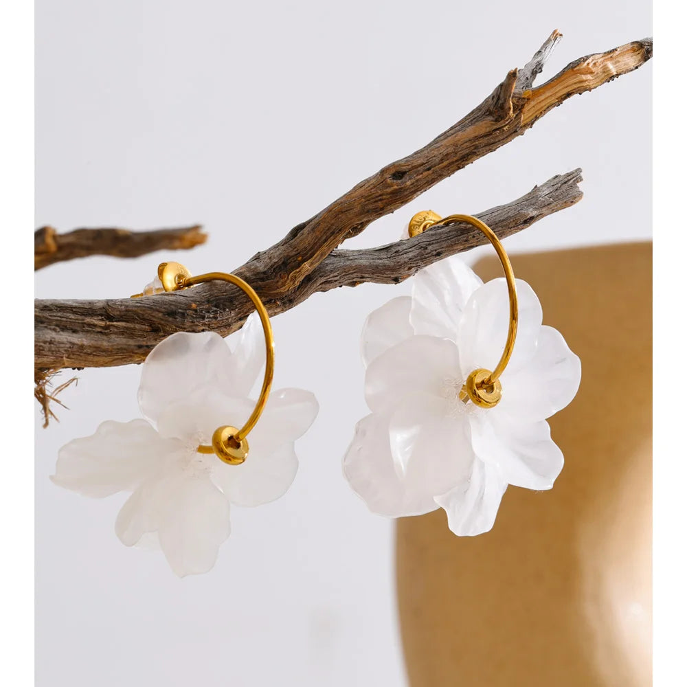 White Resin Petal Drop Earrings
