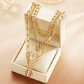 Gold Lock Statement Multi Chain Necklace