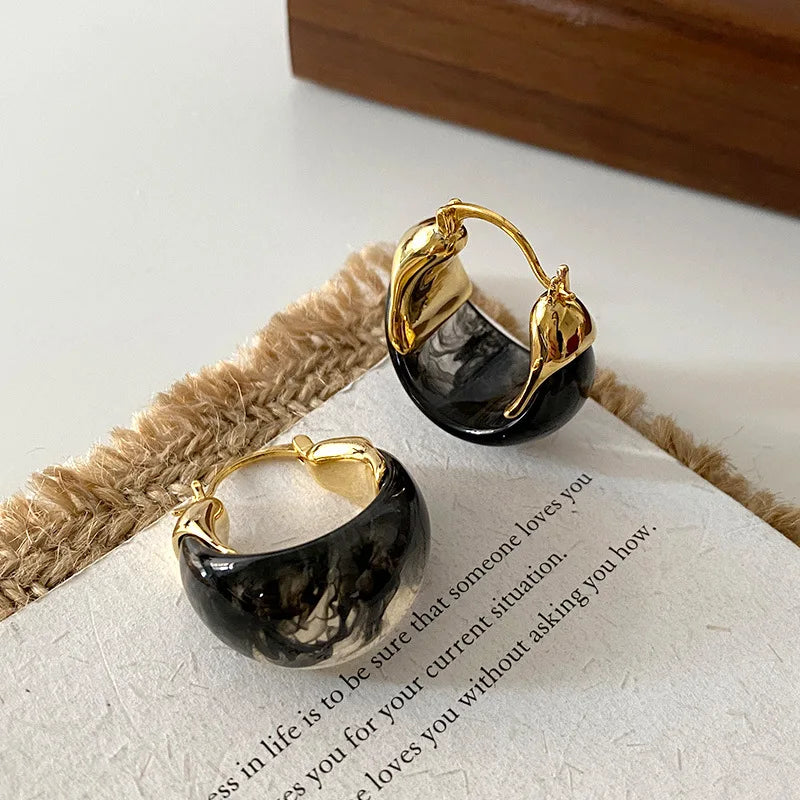 Resin and Gold Hoop Earrings
