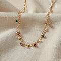Paige Waterproof Gold Ball Chain Necklace with Multicolor CZ