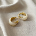 Ivory Resin and Gold Hoop Earrings