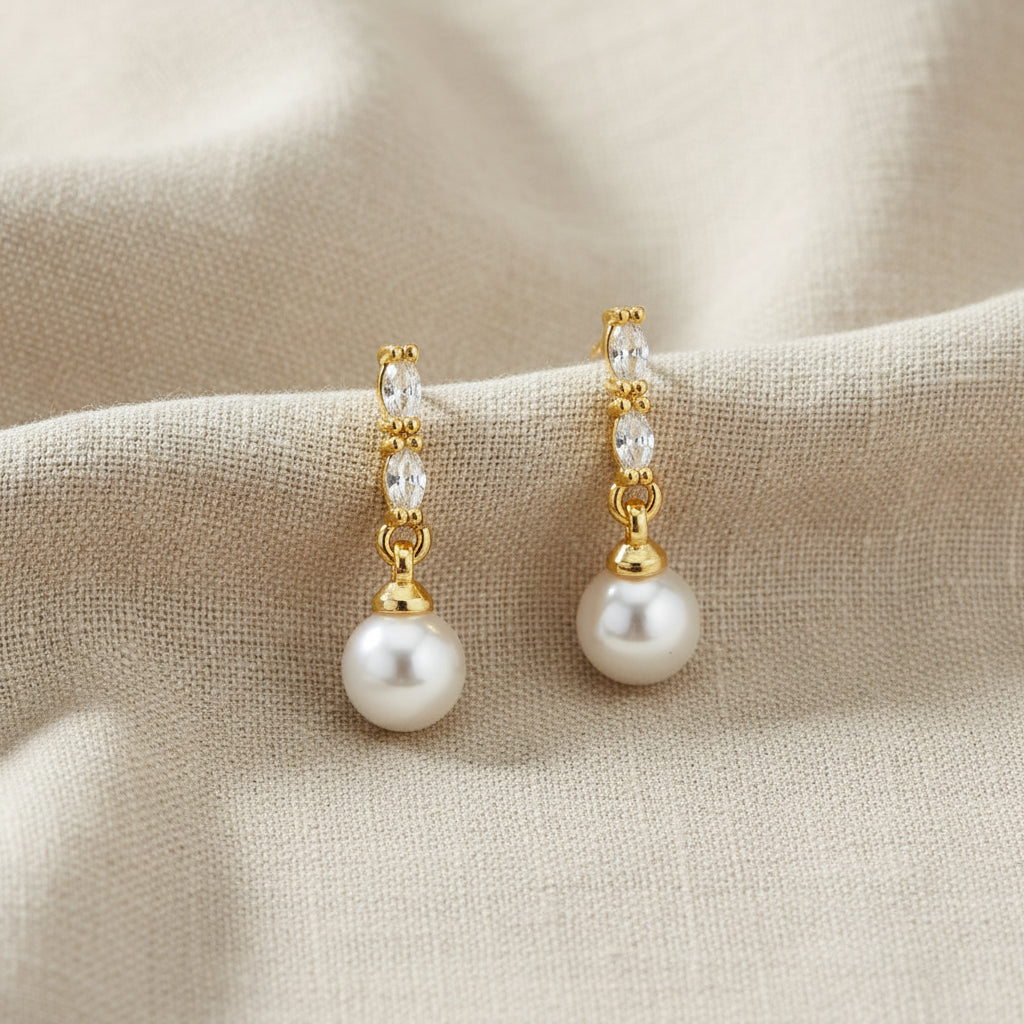 Kira Pearl and CZ Dangle Earrings