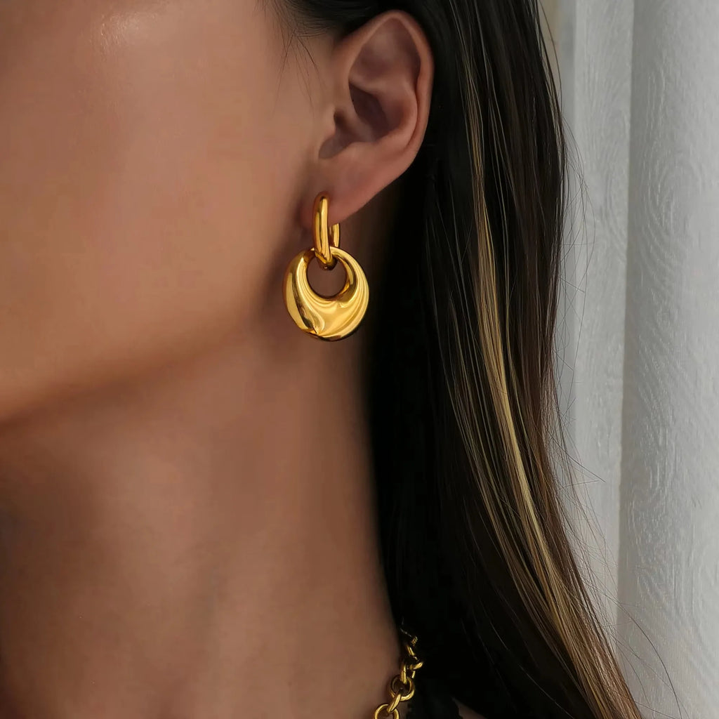 Minimalist Waterproof Double Ring Drop Earrings