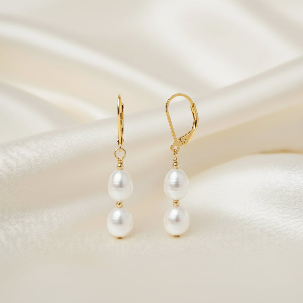 Gold Baroque Freshwater Pearl Drop Earrings