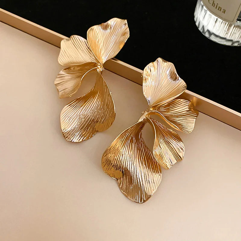 Gold Geometric Leaf Earrings