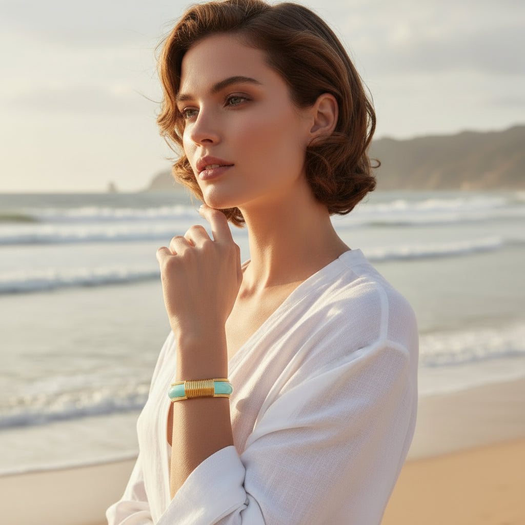 Turq and Gold Enamel Bracelet