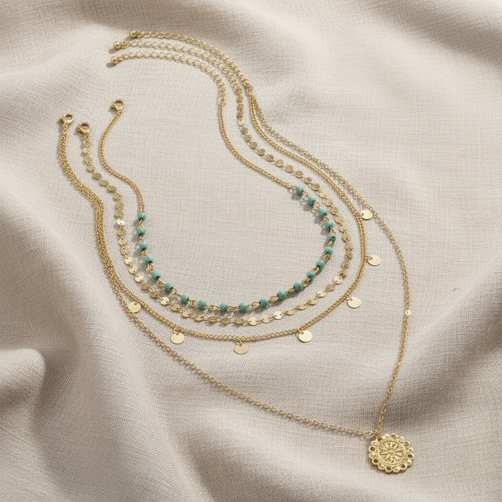 Gold Multi Charm Layered Necklace