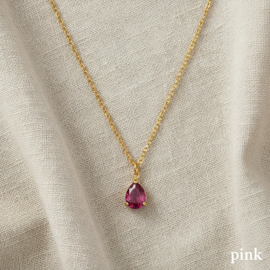 Bethann Teardrop CZ Birthstone Waterproof Necklace