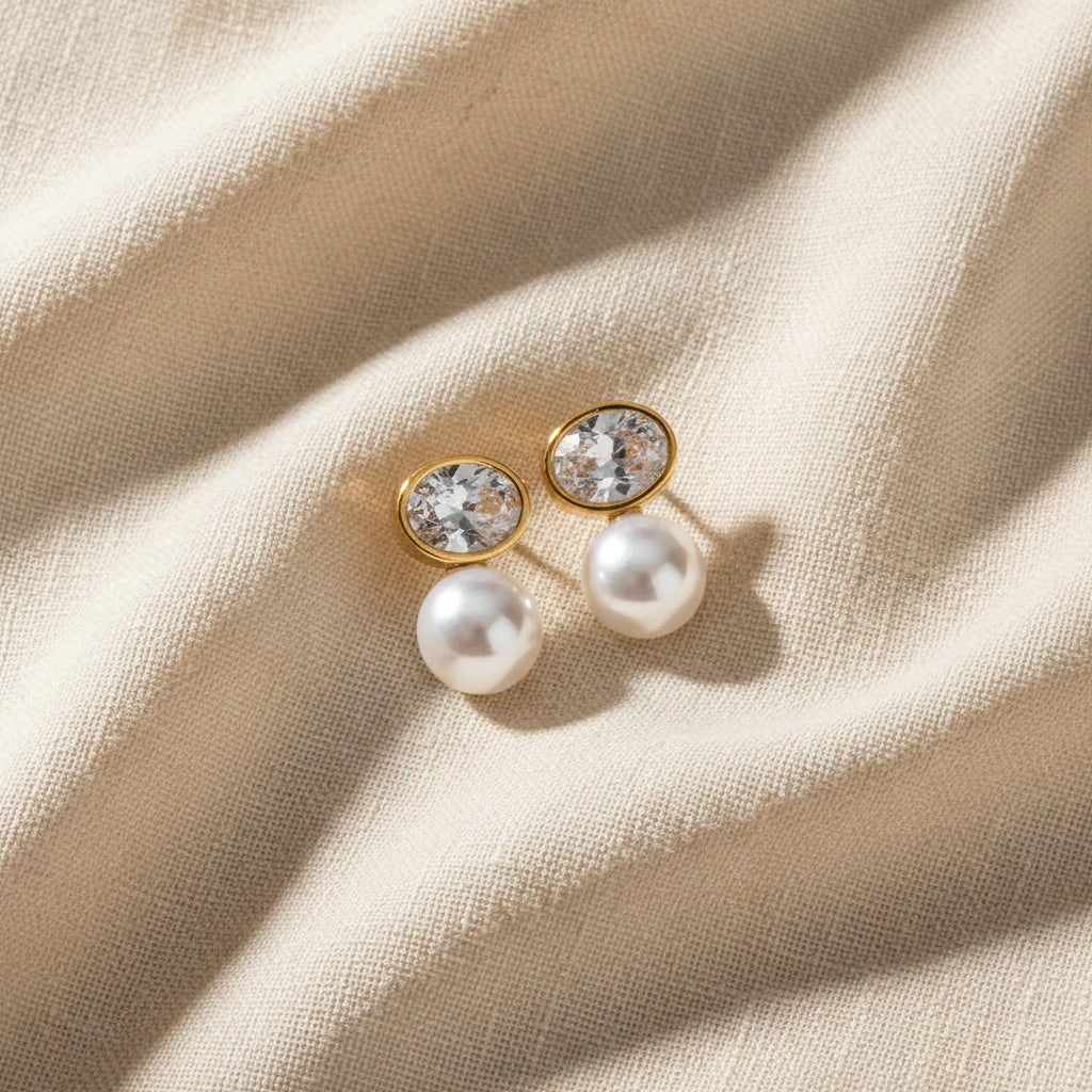 Pryia Pearl and Bezel CZ Stud Earrings