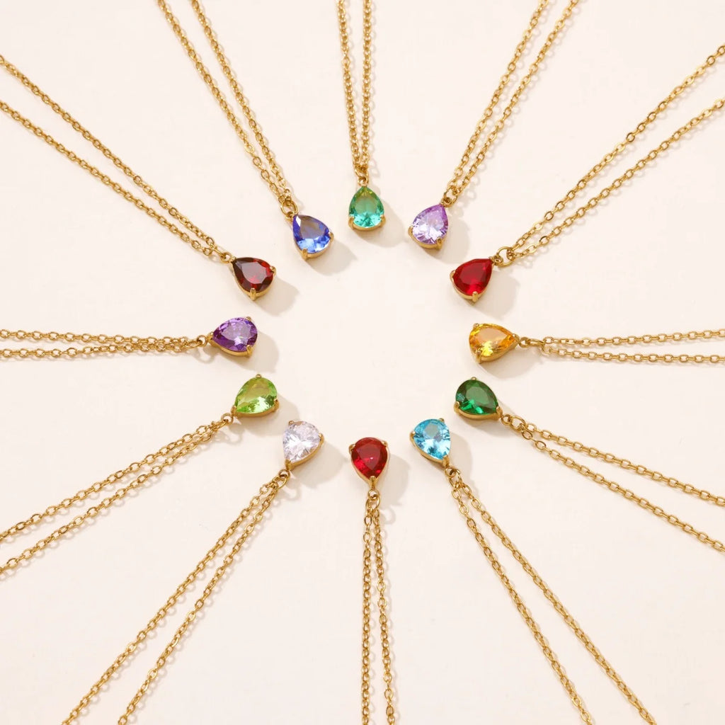 Bethann Teardrop CZ Birthstone Waterproof Necklace