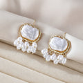 White Pearl and Gold Dangle Earrings