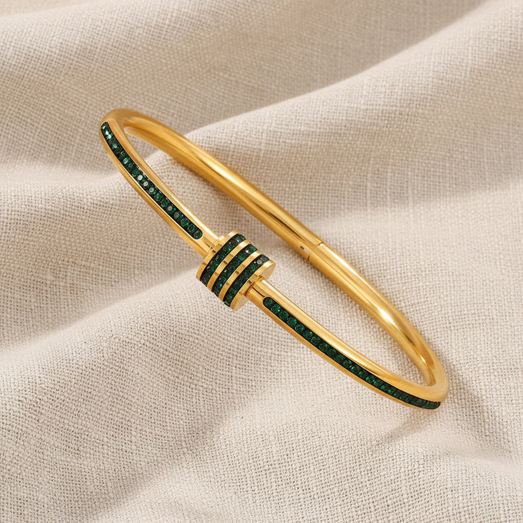 Libby 4 PC Set CZ Emerald + Diamond Look Waterproof Bangle