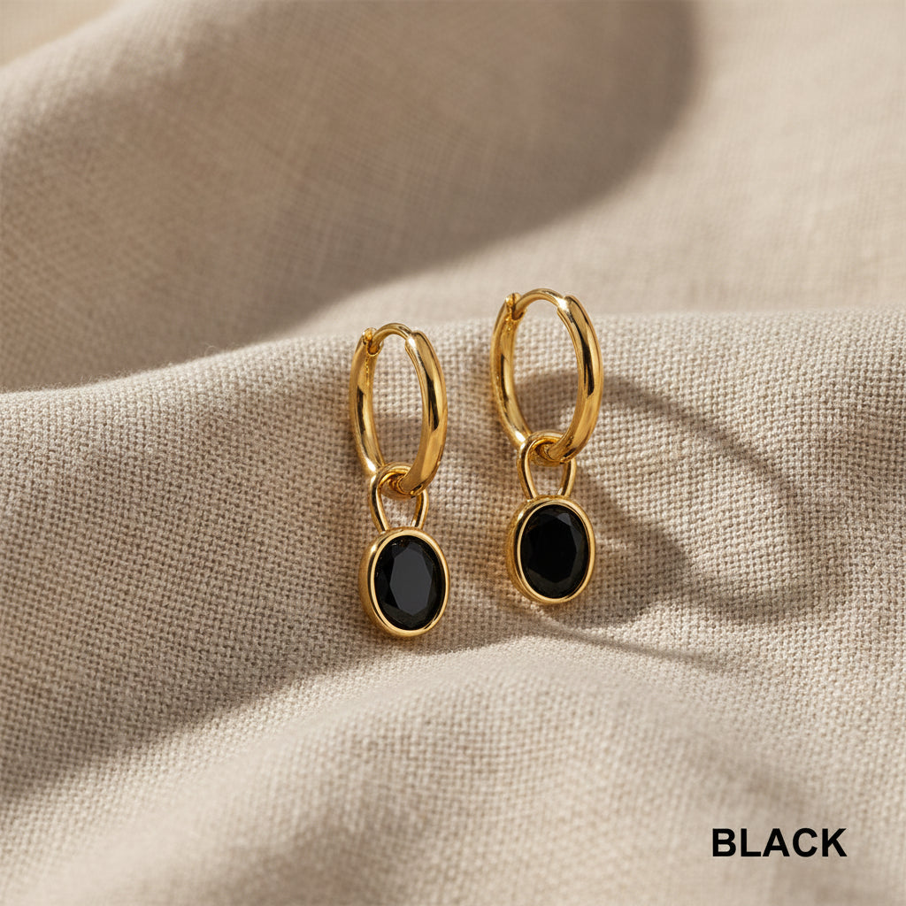 Lydia Waterproof Gold Hoops with Aqua CZ Drops