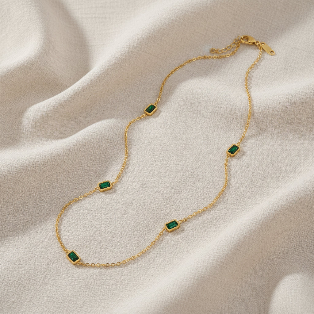 Ella Waterproof Bezel Emerald CZ Necklace